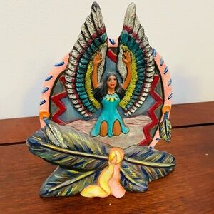 Native American-Hand painted ceramic art piece-Tribal spirit-Angel in a prayer